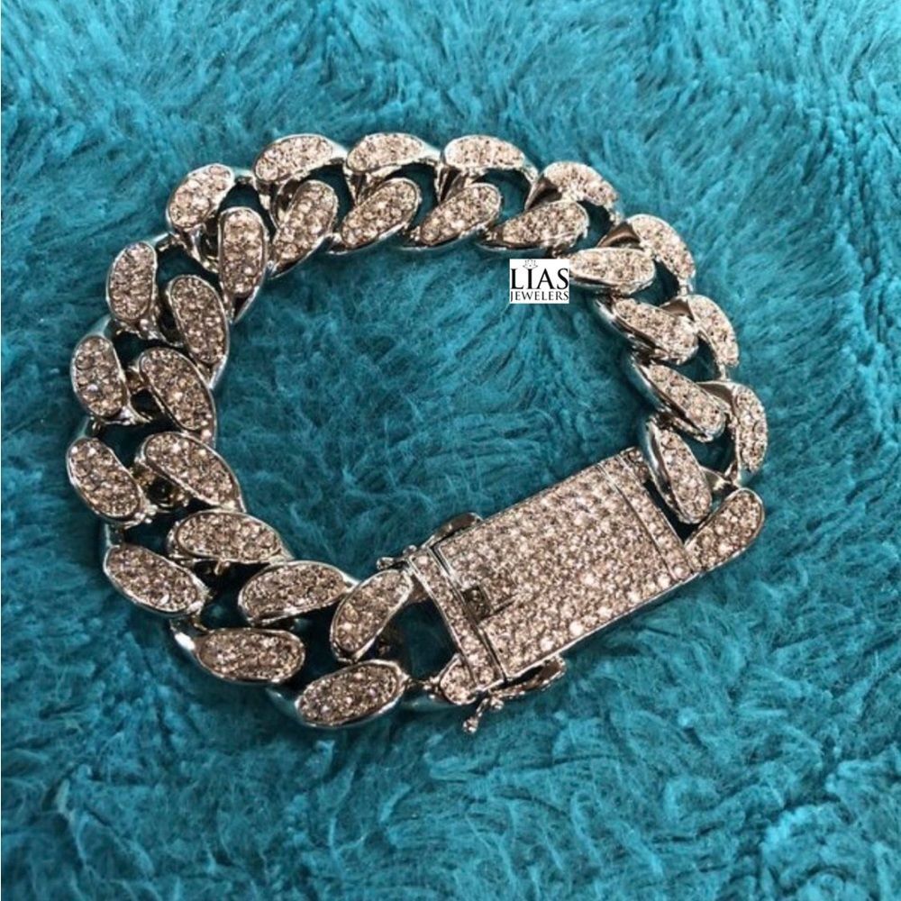 New 18k white gold filled Cuban link bracelet